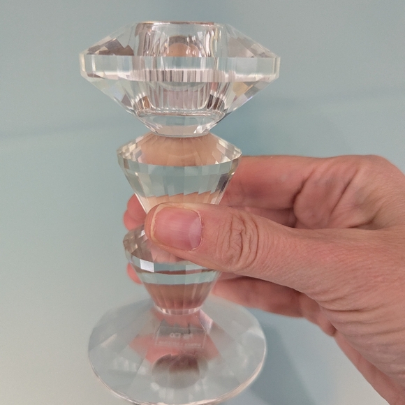 Vintage Simon Designs Lead Crystal Glass Tiered Candlestick Holders - Set of 2 - Picture 7 of 12